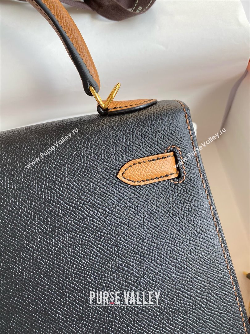 Hermes Kelly 25/28/32cm Bag in Original Epsom Leather Black/Brown/Gold 2025 (Full Handmand) (XYA-25021801)