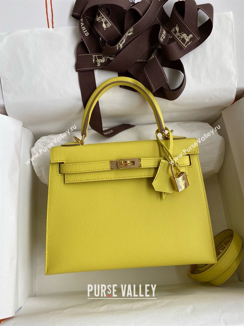 Hermes Kelly 25/28/32cm Bag in Original Epsom Leather Lemon Yellow/Gold 2025 (Full Handmand) (XYA-25021808)