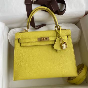 Hermes Kelly 25/28/32cm Bag in Original Epsom Leather Lemon Yellow/Gold 2025 (Full Handmand) (XYA-25021808)