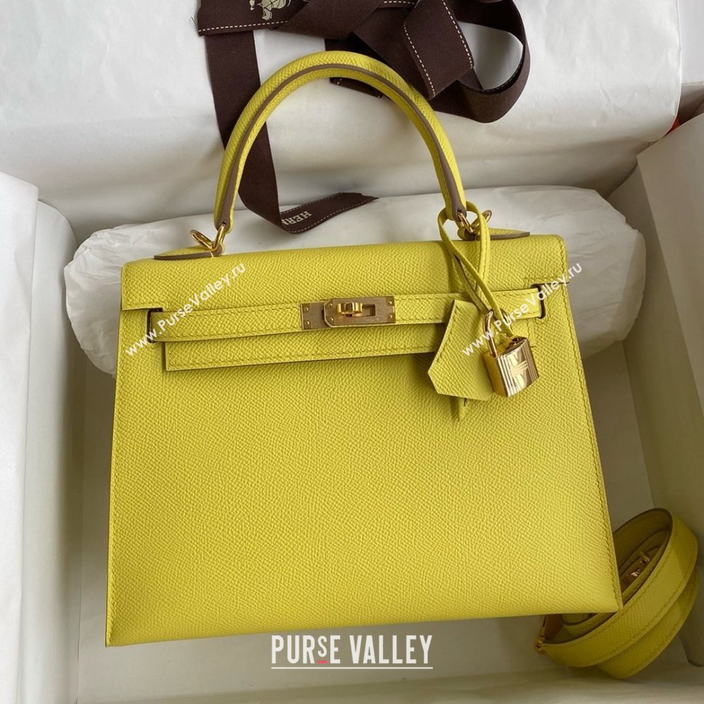 Hermes Kelly 25/28/32cm Bag in Original Epsom Leather Lemon Yellow/Gold 2025 (Full Handmand) (XYA-25021808)