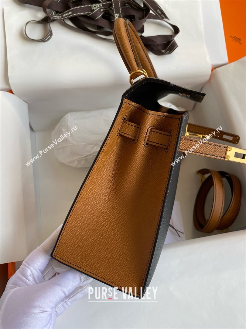 Hermes Kelly 25/28/32cm Bag in Original Epsom Leather Black/Brown/Gold 2025 (Full Handmand) (XYA-25021801)