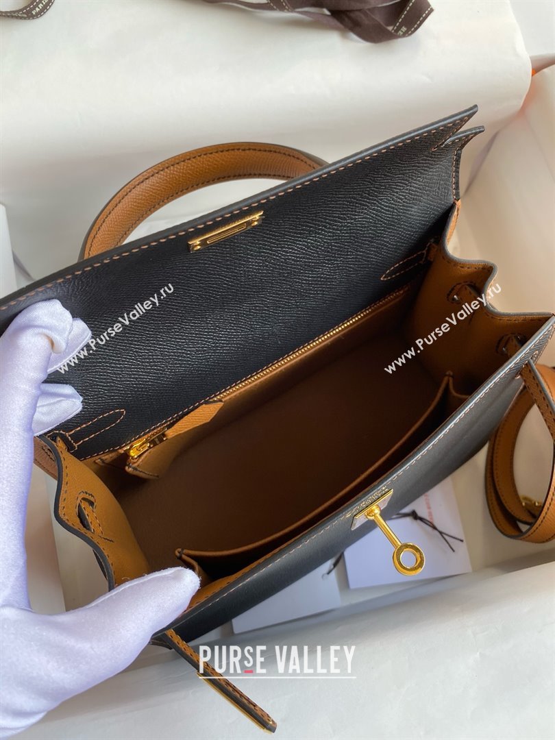 Hermes Kelly 25/28/32cm Bag in Original Epsom Leather Black/Brown/Gold 2025 (Full Handmand) (XYA-25021801)
