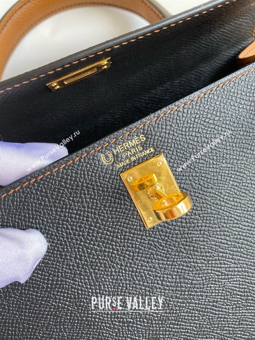 Hermes Kelly 25/28/32cm Bag in Original Epsom Leather Black/Brown/Gold 2025 (Full Handmand) (XYA-25021801)