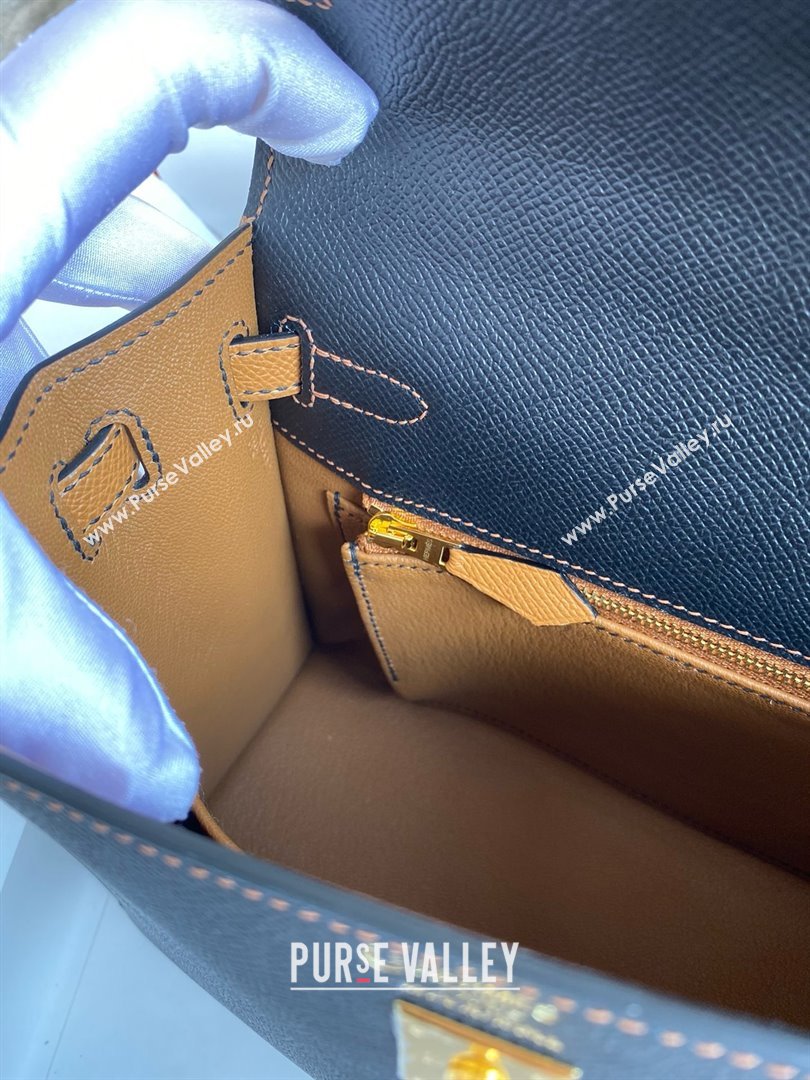 Hermes Kelly 25/28/32cm Bag in Original Epsom Leather Black/Brown/Gold 2025 (Full Handmand) (XYA-25021801)