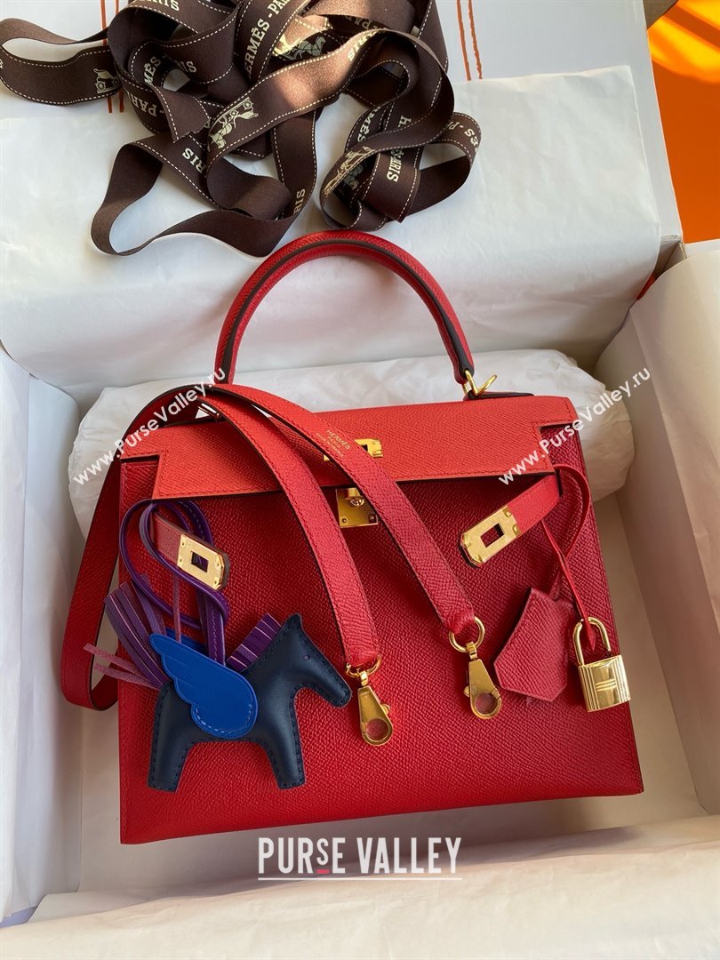 Hermes Kelly 25/28/32cm Bag in Original Epsom Leather Flag Red/Gold 2025 (Full Handmand) (XYA-25021813)