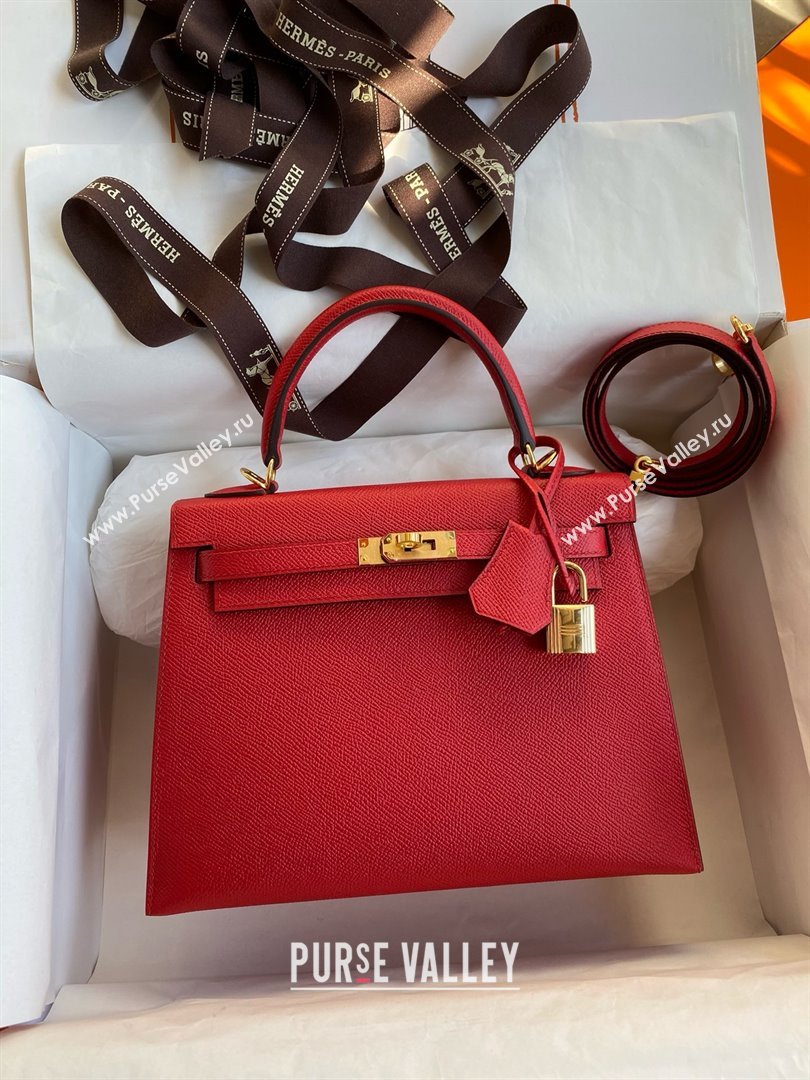 Hermes Kelly 25/28/32cm Bag in Original Epsom Leather Flag Red/Gold 2025 (Full Handmand) (XYA-25021813)