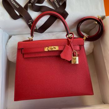 Hermes Kelly 25/28/32cm Bag in Original Epsom Leather Flag Red/Gold 2025 (Full Handmand) (XYA-25021813)