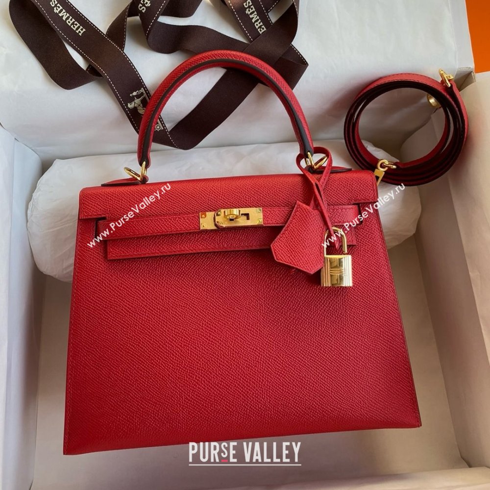 Hermes Kelly 25/28/32cm Bag in Original Epsom Leather Flag Red/Gold 2025 (Full Handmand) (XYA-25021813)