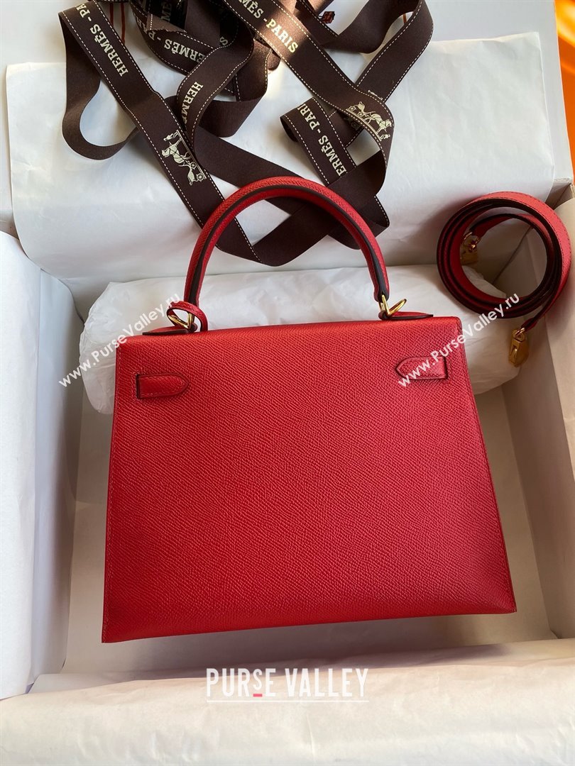 Hermes Kelly 25/28/32cm Bag in Original Epsom Leather Flag Red/Gold 2025 (Full Handmand) (XYA-25021813)
