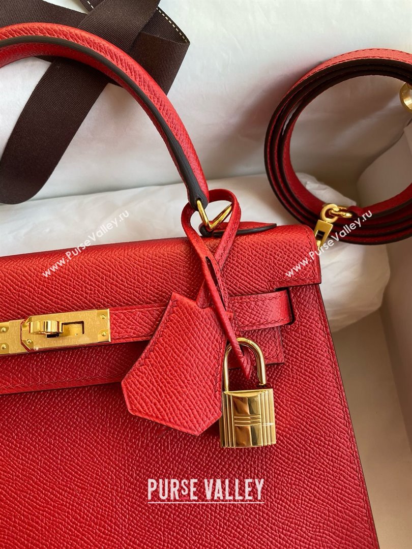 Hermes Kelly 25/28/32cm Bag in Original Epsom Leather Flag Red/Gold 2025 (Full Handmand) (XYA-25021813)