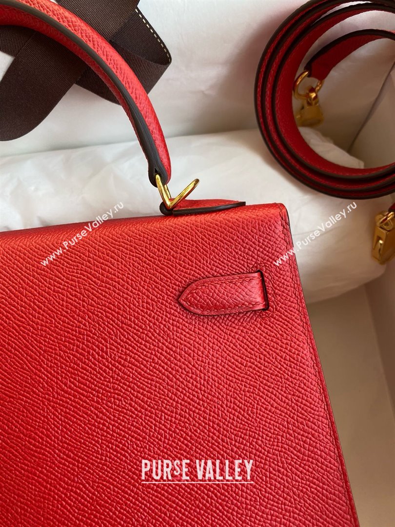 Hermes Kelly 25/28/32cm Bag in Original Epsom Leather Flag Red/Gold 2025 (Full Handmand) (XYA-25021813)