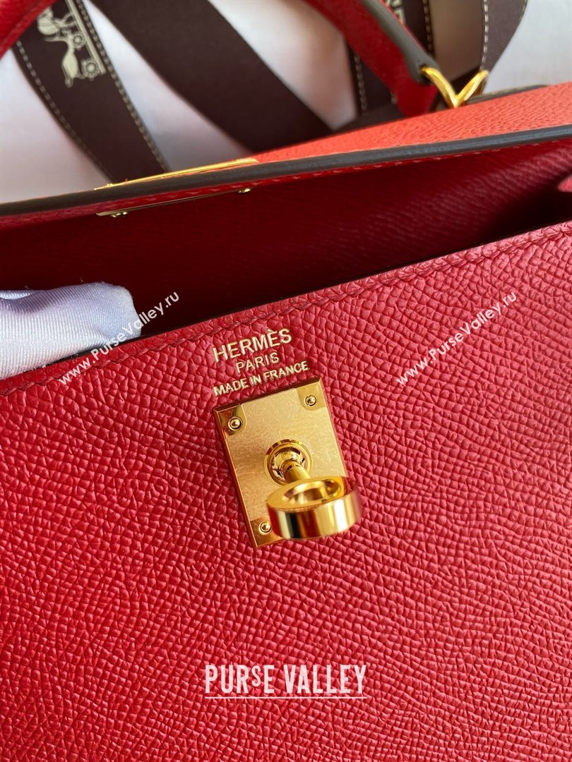 Hermes Kelly 25/28/32cm Bag in Original Epsom Leather Flag Red/Gold 2025 (Full Handmand) (XYA-25021813)