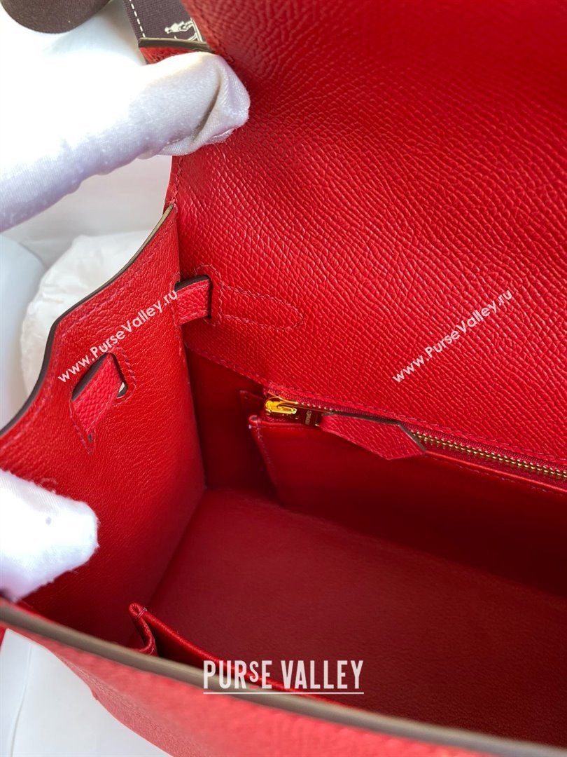 Hermes Kelly 25/28/32cm Bag in Original Epsom Leather Flag Red/Gold 2025 (Full Handmand) (XYA-25021813)