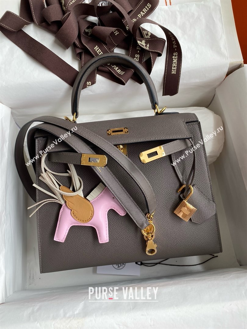 Hermes Kelly 25/28/32cm Bag in Original Epsom Leather Tinware Grey/Gold 2025 (Full Handmand) (XYA-25021817)