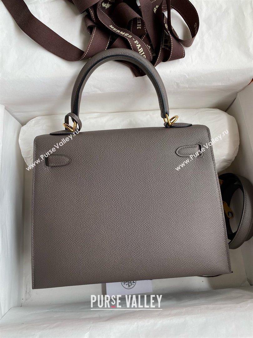 Hermes Kelly 25/28/32cm Bag in Original Epsom Leather Tinware Grey/Gold 2025 (Full Handmand) (XYA-25021817)