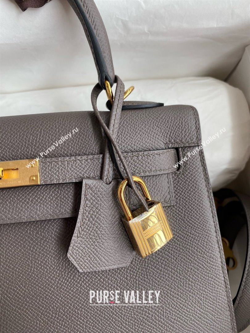 Hermes Kelly 25/28/32cm Bag in Original Epsom Leather Tinware Grey/Gold 2025 (Full Handmand) (XYA-25021817)