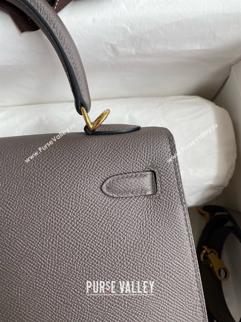 Hermes Kelly 25/28/32cm Bag in Original Epsom Leather Tinware Grey/Gold 2025 (Full Handmand) (XYA-25021817)