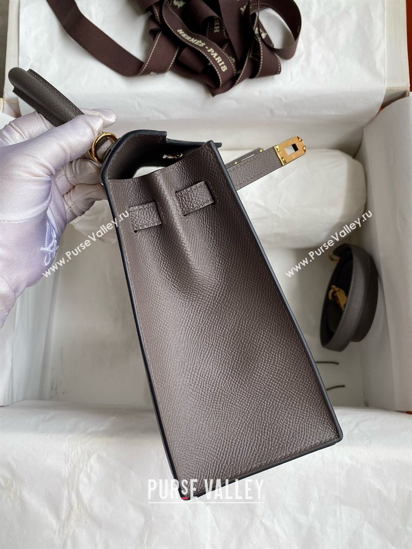 Hermes Kelly 25/28/32cm Bag in Original Epsom Leather Tinware Grey/Gold 2025 (Full Handmand) (XYA-25021817)