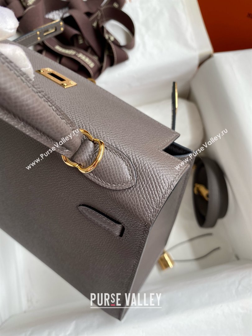 Hermes Kelly 25/28/32cm Bag in Original Epsom Leather Tinware Grey/Gold 2025 (Full Handmand) (XYA-25021817)
