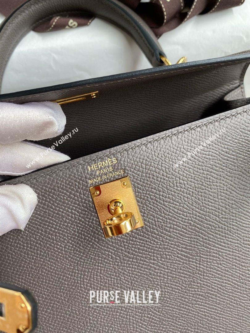 Hermes Kelly 25/28/32cm Bag in Original Epsom Leather Tinware Grey/Gold 2025 (Full Handmand) (XYA-25021817)