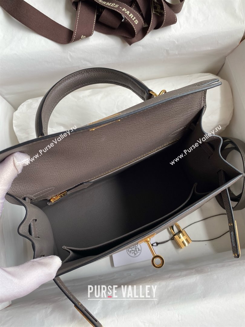Hermes Kelly 25/28/32cm Bag in Original Epsom Leather Tinware Grey/Gold 2025 (Full Handmand) (XYA-25021817)