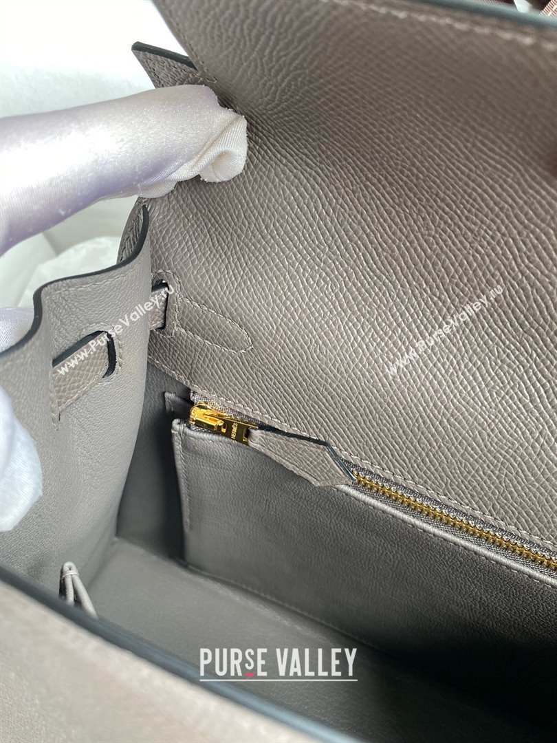 Hermes Kelly 25/28/32cm Bag in Original Epsom Leather Tinware Grey/Gold 2025 (Full Handmand) (XYA-25021817)