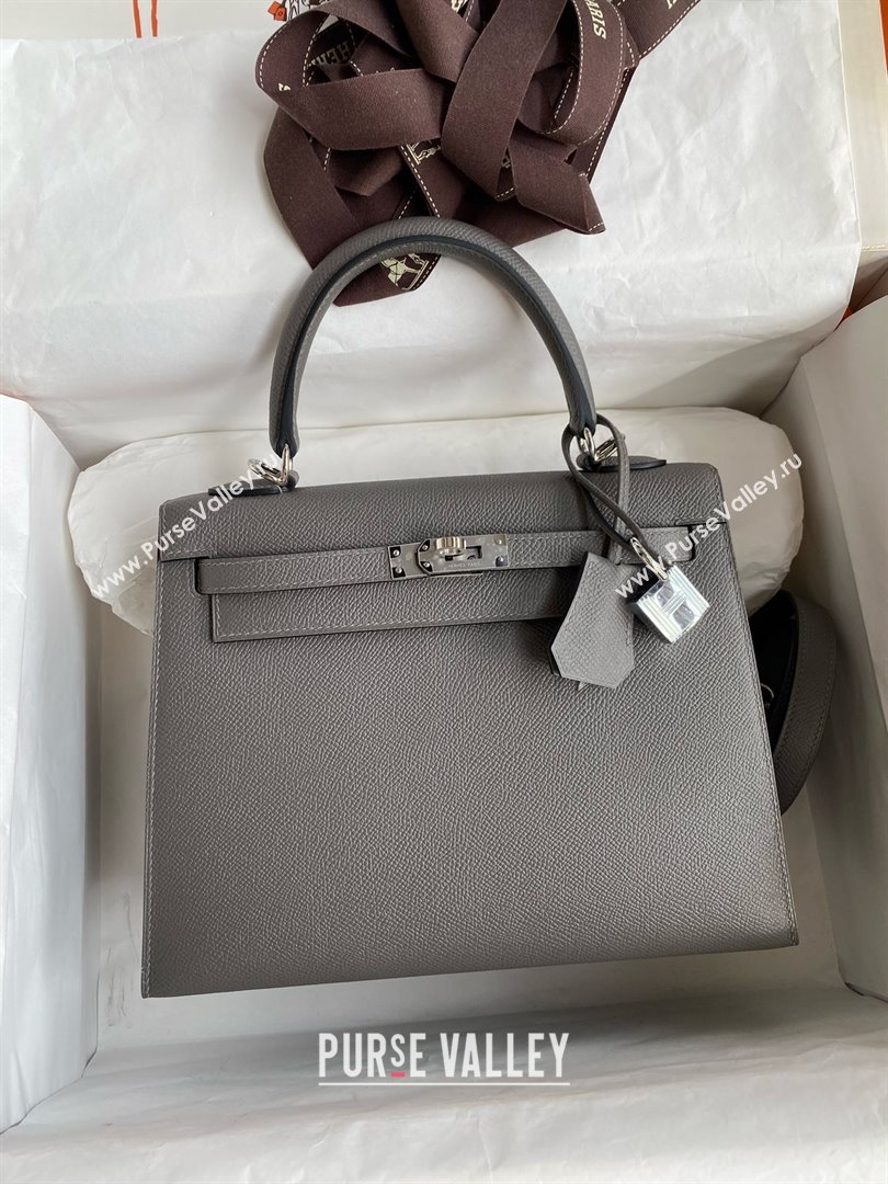 Hermes Kelly 25/28/32cm Bag in Original Epsom Leather Cumulonimbus Grey/Silver 2025 (Full Handmand) (XYA-25021818)