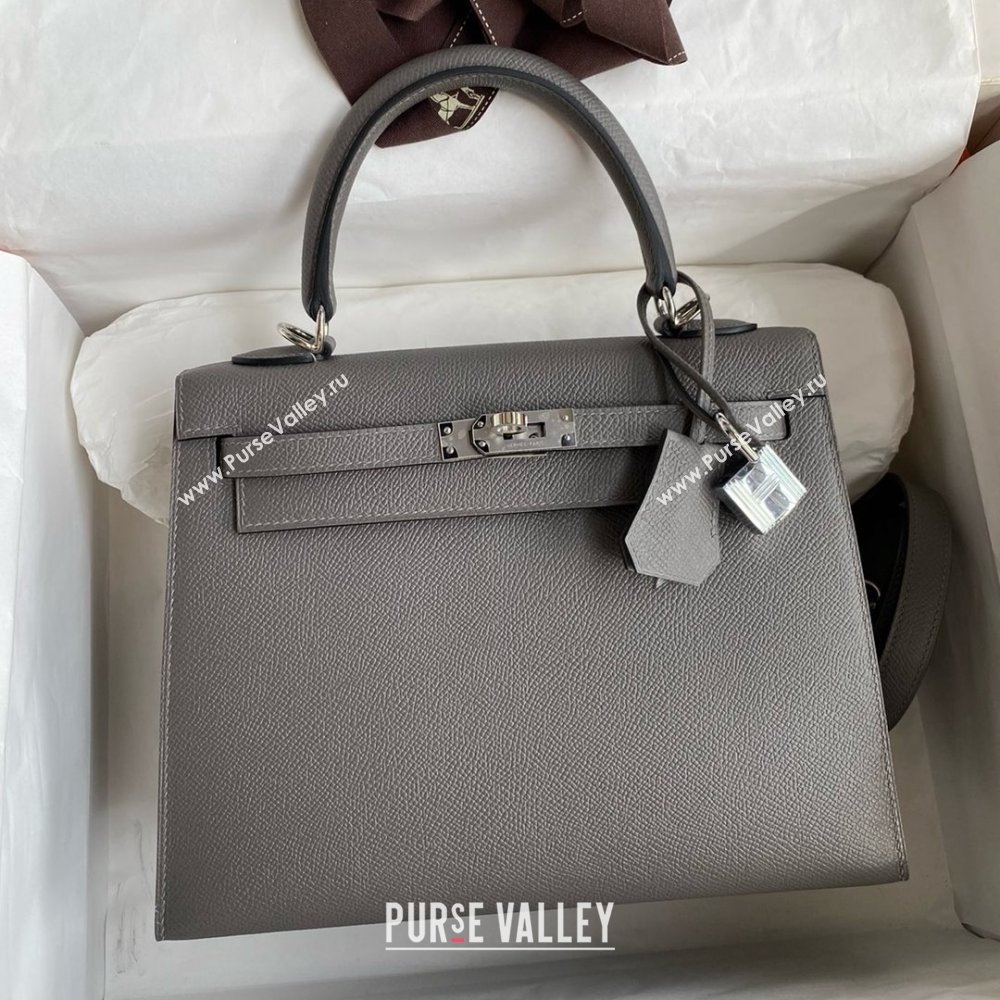 Hermes Kelly 25/28/32cm Bag in Original Epsom Leather Cumulonimbus Grey/Silver 2025 (Full Handmand) (XYA-25021818)