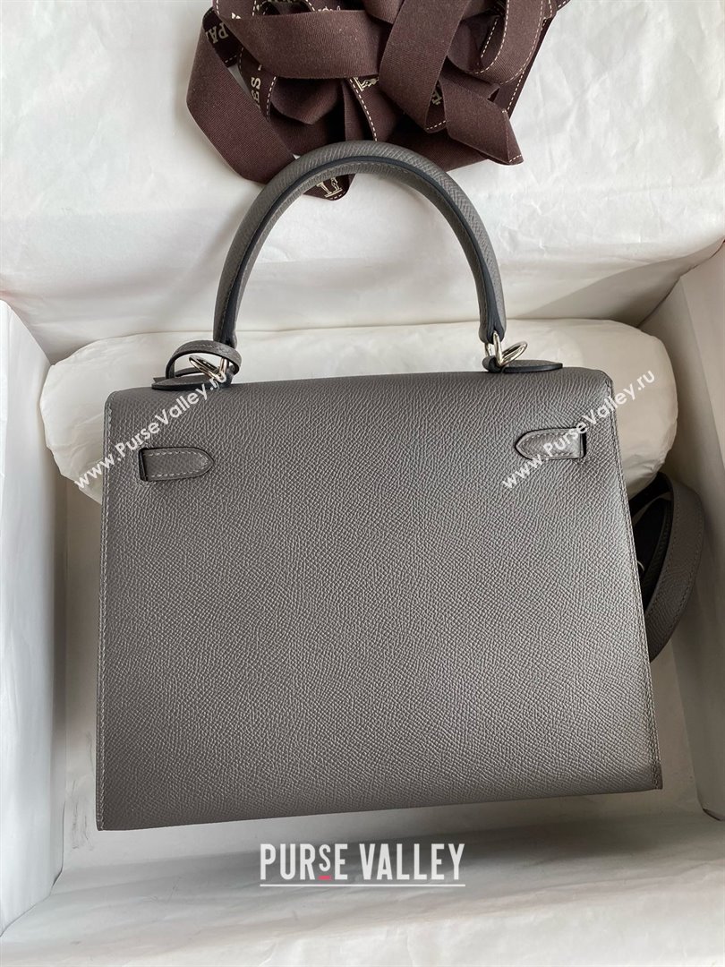 Hermes Kelly 25/28/32cm Bag in Original Epsom Leather Cumulonimbus Grey/Silver 2025 (Full Handmand) (XYA-25021818)
