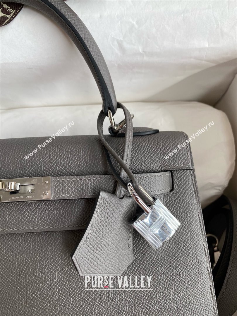 Hermes Kelly 25/28/32cm Bag in Original Epsom Leather Cumulonimbus Grey/Silver 2025 (Full Handmand) (XYA-25021818)