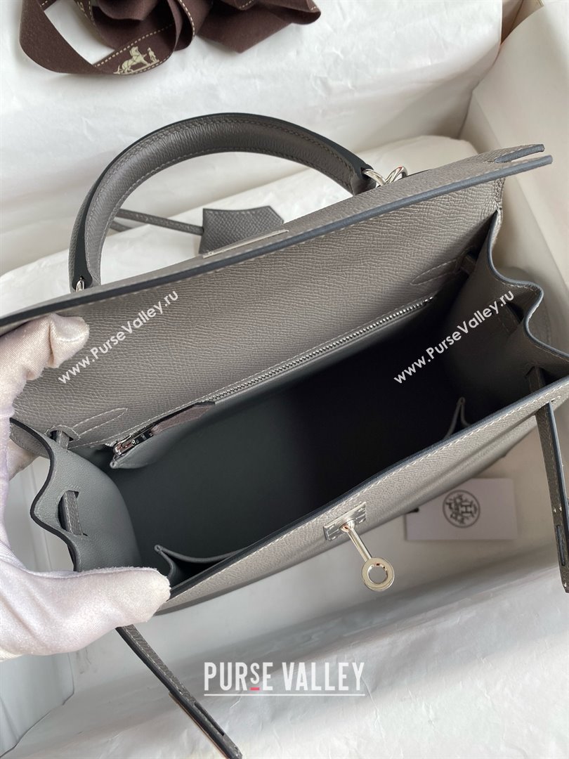 Hermes Kelly 25/28/32cm Bag in Original Epsom Leather Cumulonimbus Grey/Silver 2025 (Full Handmand) (XYA-25021818)
