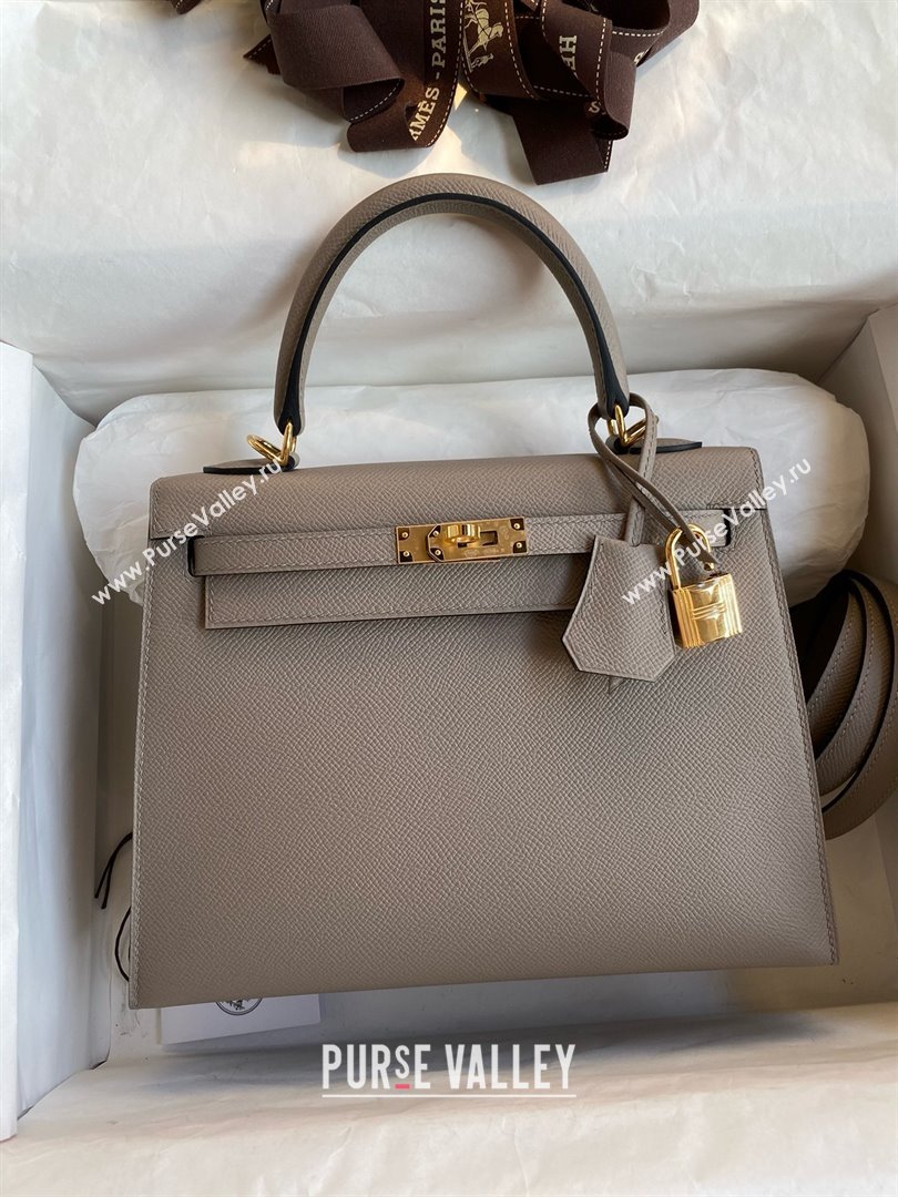 Hermes Kelly 25/28/32cm Bag in Original Epsom Leather Bitumen Grey/Gold 2025 (Full Handmand) (XYA-25021901)