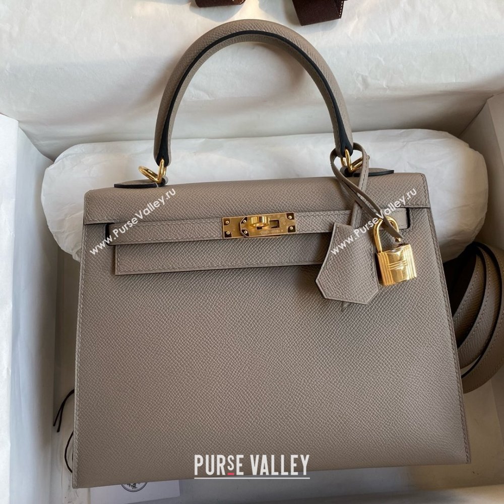 Hermes Kelly 25/28/32cm Bag in Original Epsom Leather Bitumen Grey/Gold 2025 (Full Handmand) (XYA-25021901)