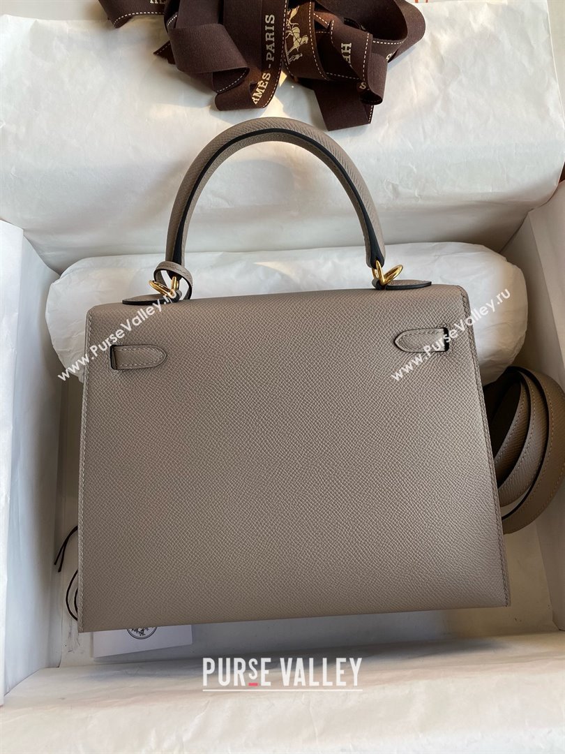 Hermes Kelly 25/28/32cm Bag in Original Epsom Leather Bitumen Grey/Gold 2025 (Full Handmand) (XYA-25021901)