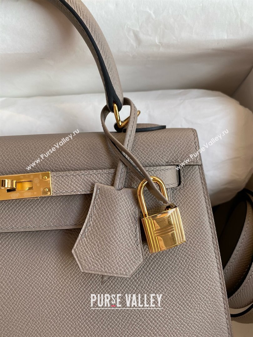 Hermes Kelly 25/28/32cm Bag in Original Epsom Leather Bitumen Grey/Gold 2025 (Full Handmand) (XYA-25021901)