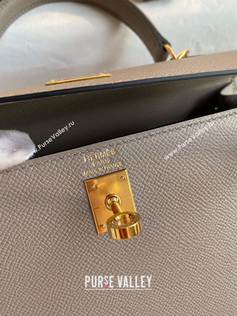 Hermes Kelly 25/28/32cm Bag in Original Epsom Leather Bitumen Grey/Gold 2025 (Full Handmand) (XYA-25021901)