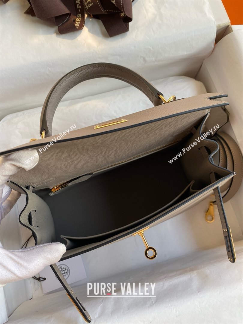 Hermes Kelly 25/28/32cm Bag in Original Epsom Leather Bitumen Grey/Gold 2025 (Full Handmand) (XYA-25021901)