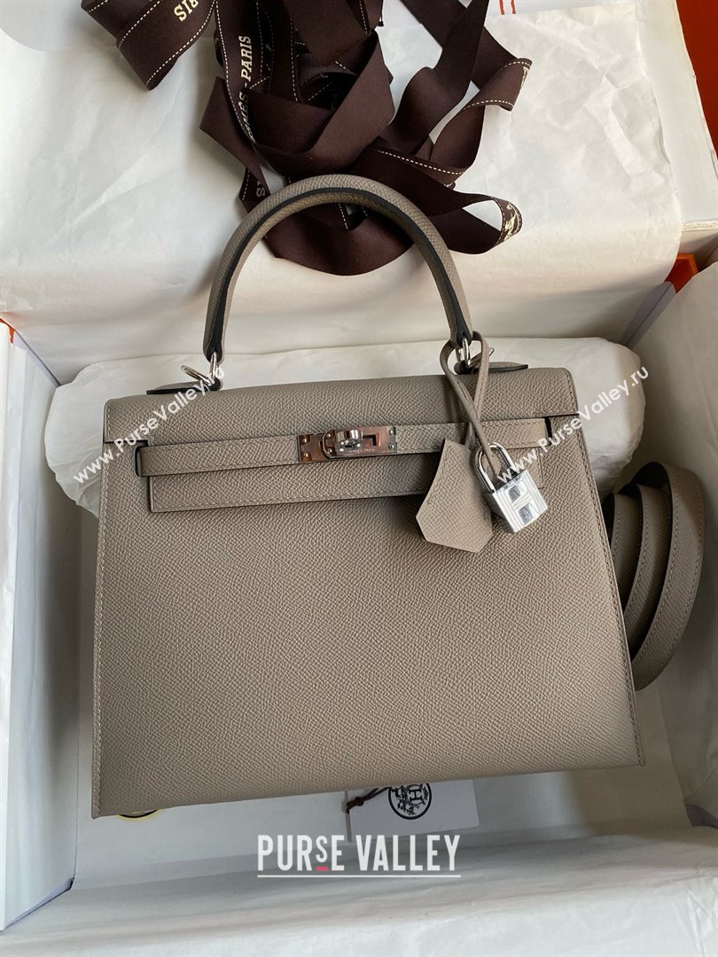 Hermes Kelly 25/28/32cm Bag in Original Epsom Leather Bitumen Grey/Silver 2025 (Full Handmand) (XYA-25021902)