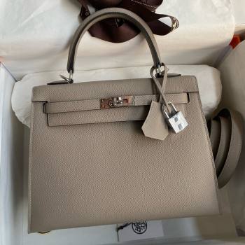 Hermes Kelly 25/28/32cm Bag in Original Epsom Leather Bitumen Grey/Silver 2025 (Full Handmand) (XYA-25021902)