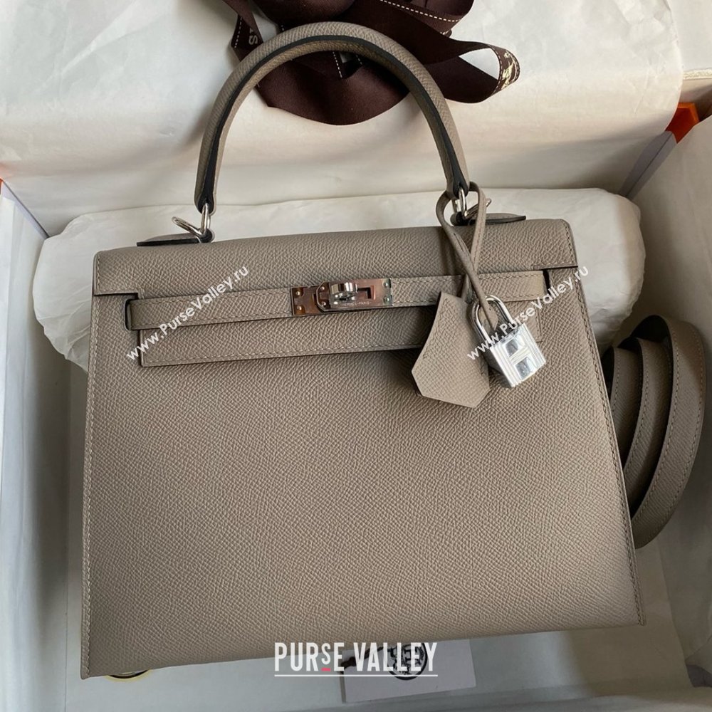 Hermes Kelly 25/28/32cm Bag in Original Epsom Leather Bitumen Grey/Silver 2025 (Full Handmand) (XYA-25021902)