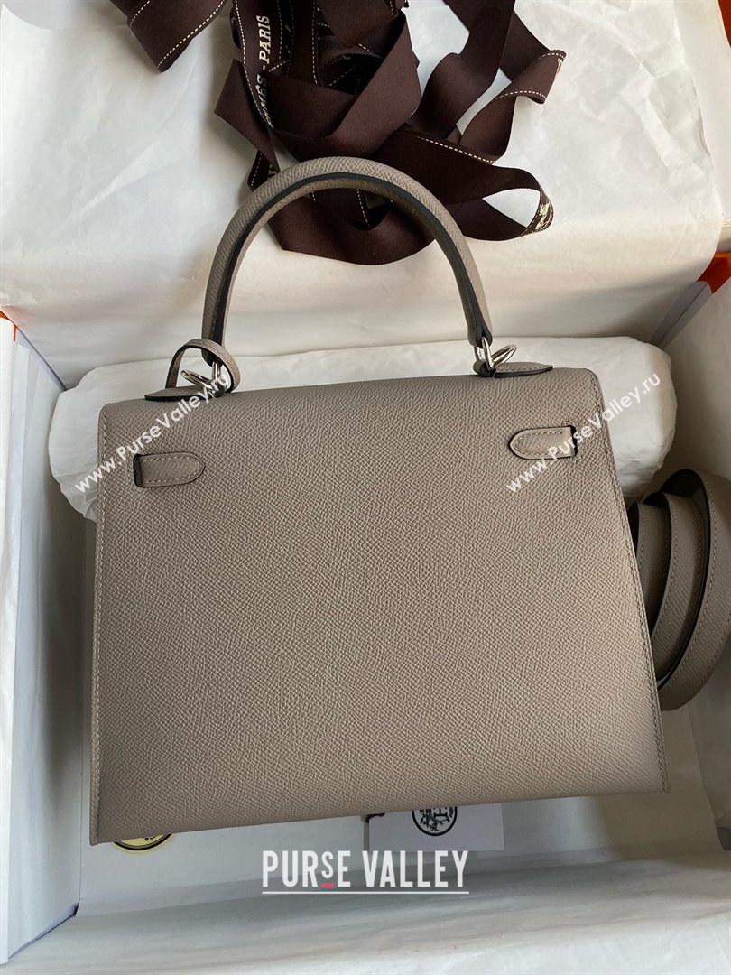 Hermes Kelly 25/28/32cm Bag in Original Epsom Leather Bitumen Grey/Silver 2025 (Full Handmand) (XYA-25021902)