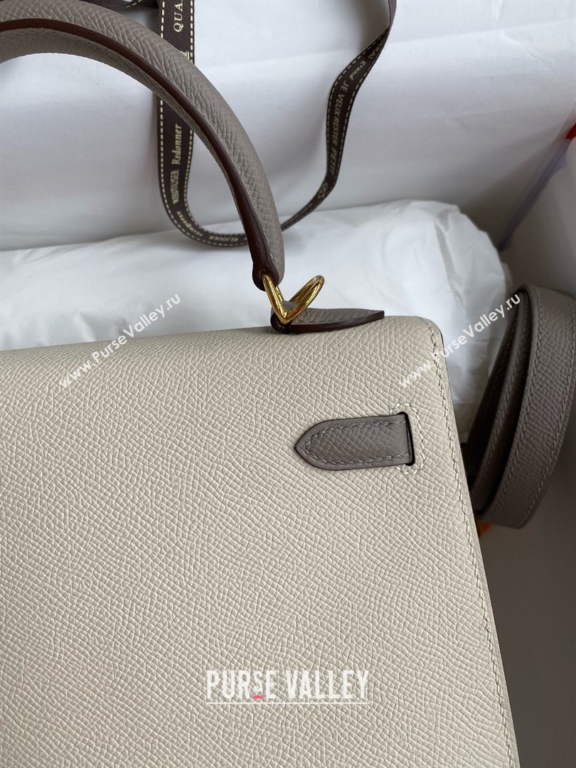 Hermes Kelly 25/28/32cm Bag in Original Epsom Leather Milkshake White/Bituminous Grey/Gold 2025 (Full Handmand) (XYA-25021802)