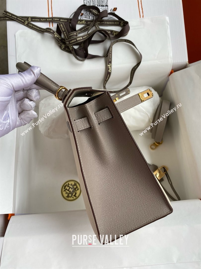 Hermes Kelly 25/28/32cm Bag in Original Epsom Leather Milkshake White/Bituminous Grey/Gold 2025 (Full Handmand) (XYA-25021802)