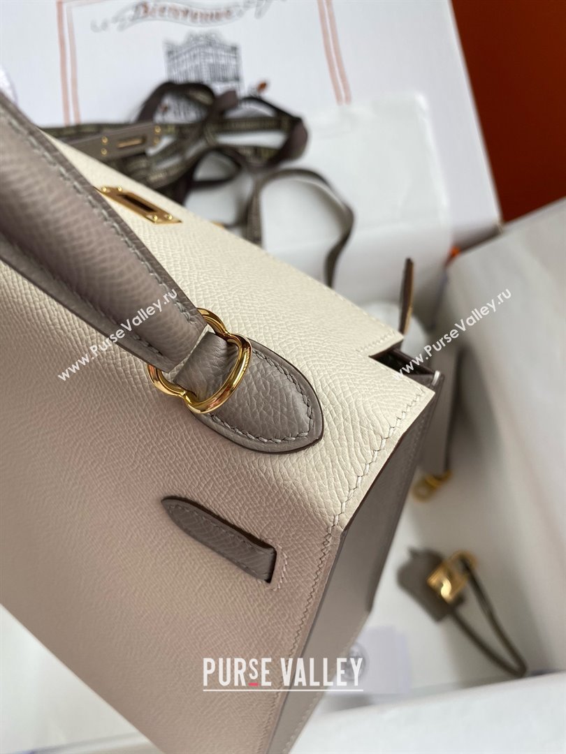 Hermes Kelly 25/28/32cm Bag in Original Epsom Leather Milkshake White/Bituminous Grey/Gold 2025 (Full Handmand) (XYA-25021802)