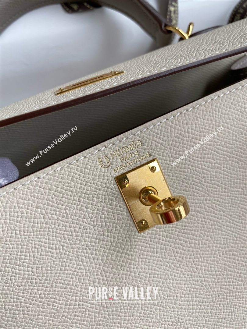 Hermes Kelly 25/28/32cm Bag in Original Epsom Leather Milkshake White/Bituminous Grey/Gold 2025 (Full Handmand) (XYA-25021802)