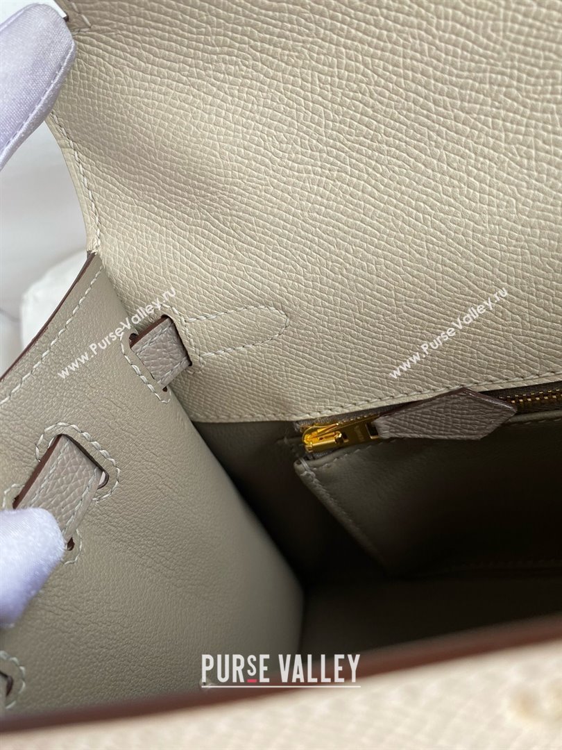 Hermes Kelly 25/28/32cm Bag in Original Epsom Leather Milkshake White/Bituminous Grey/Gold 2025 (Full Handmand) (XYA-25021802)