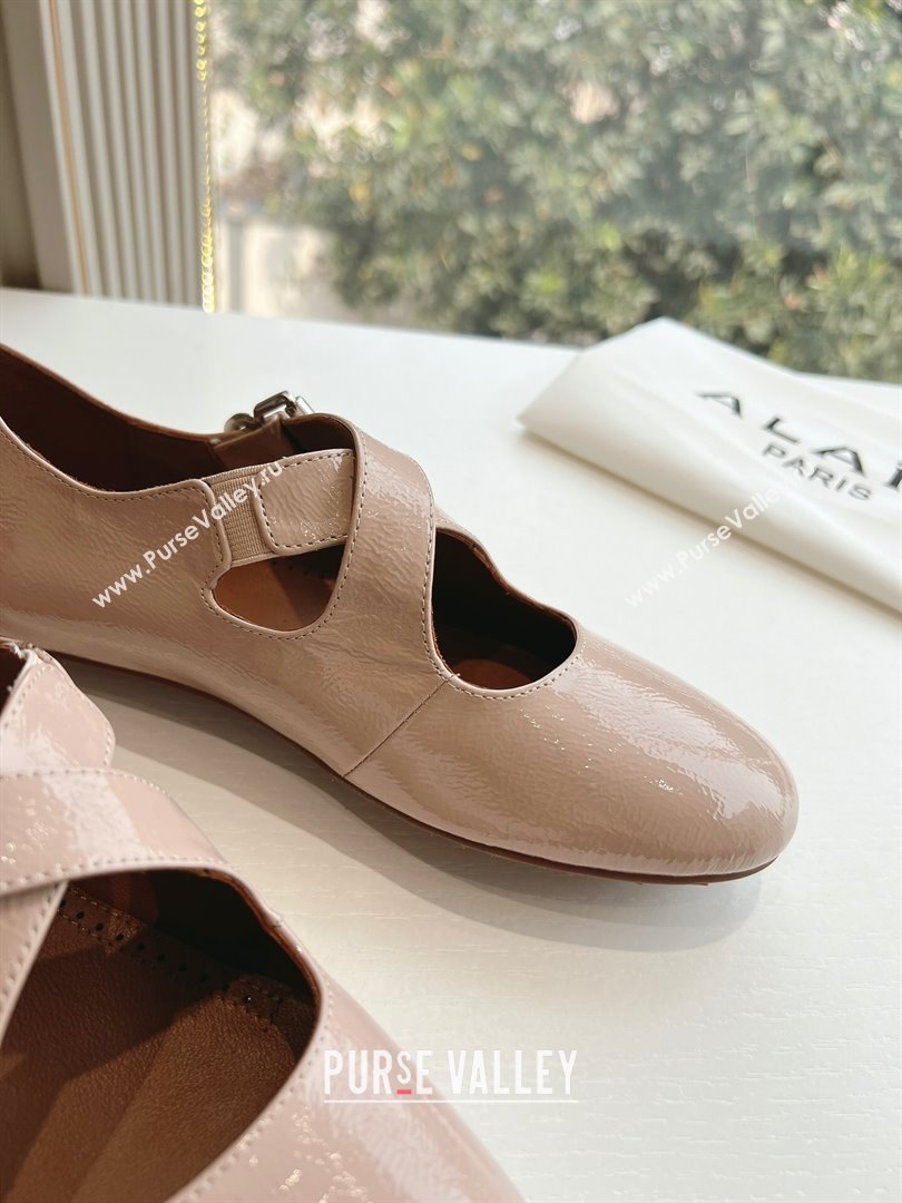 Alaia Criss Cross Ballet Flats in Patent Calfskin Nude 2024 (MD-24042304)