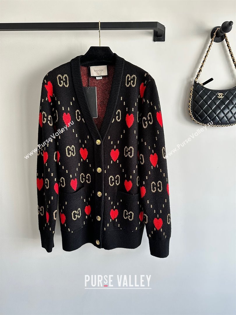 Gucci Wool Cashmere Cardigan G101925 Black Red 2023 (Q-23101925)