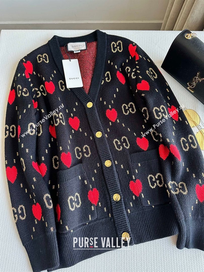 Gucci Wool Cashmere Cardigan G101925 Black Red 2023 (Q-23101925)