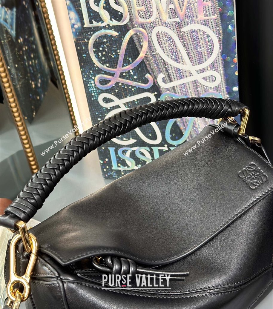 Loewe Small Puzzle bag in smooth calfskin with woven Handle Black 2025 0925 (nana-250925027)